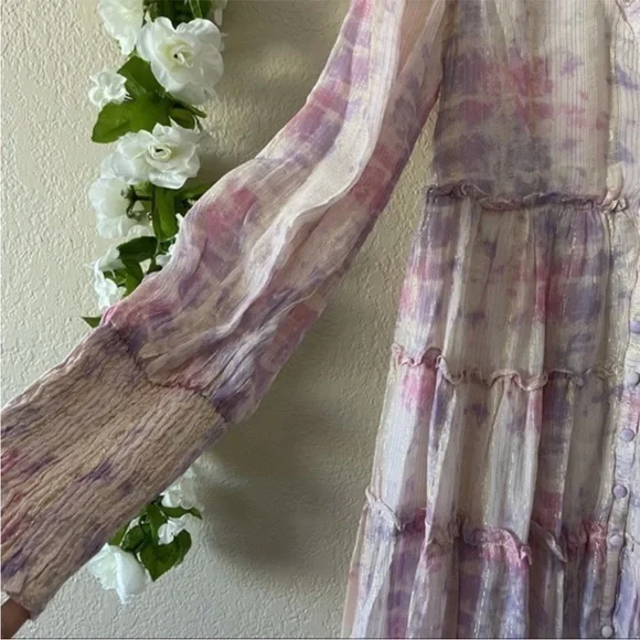 Rococo Sand Emi Metallic Shimmer Purple and Pink Long Sleeve Maxi Dress - Picture 8 of 15